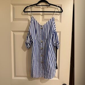 PrettyLittleThing Blue and White Striped Romper